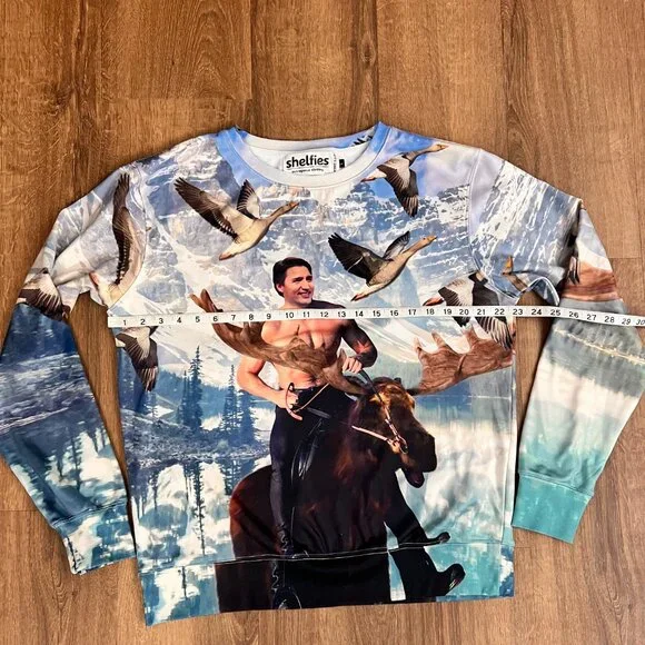 Shelfies Moosin' Trudeau Sweater Canadian Novelty Sweatshirt Sz L - Picture 6 of 9